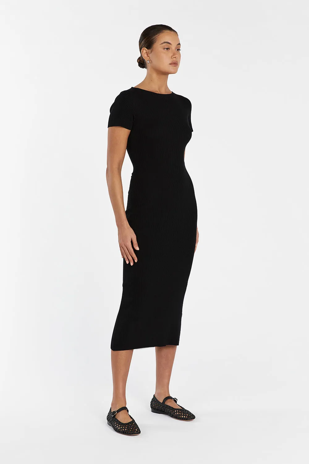 MAX BLACK BOAT NECK KNIT MIDI DRESS sold by Dissh product image thumbnail 4