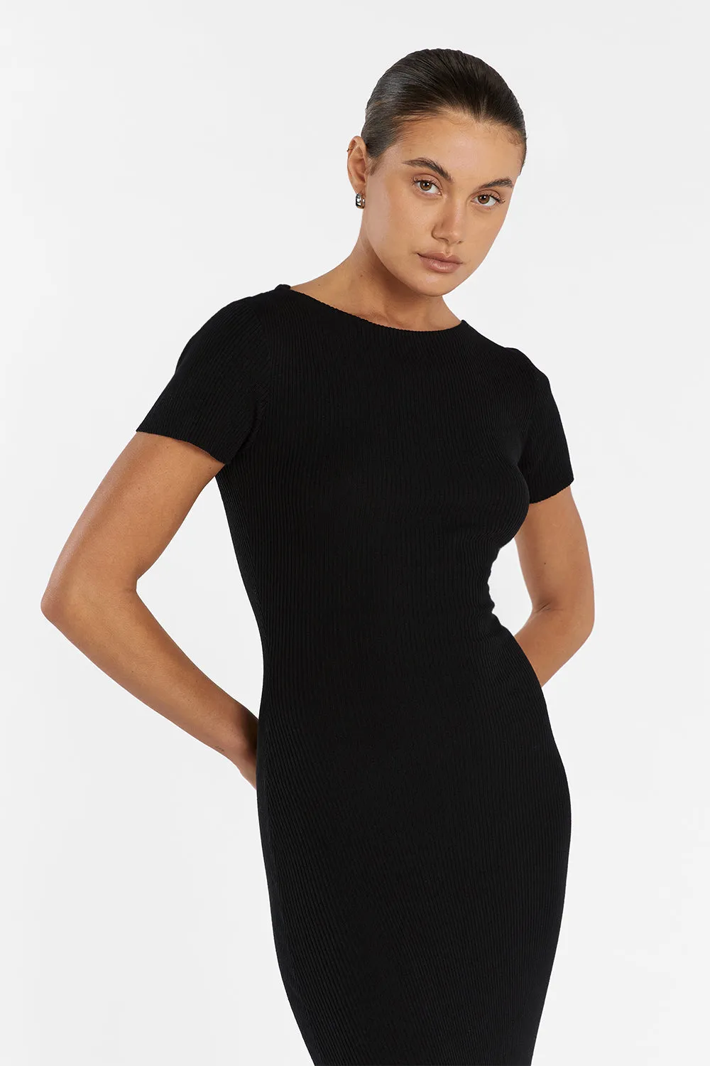 MAX BLACK BOAT NECK KNIT MIDI DRESS sold by Dissh product image thumbnail 3