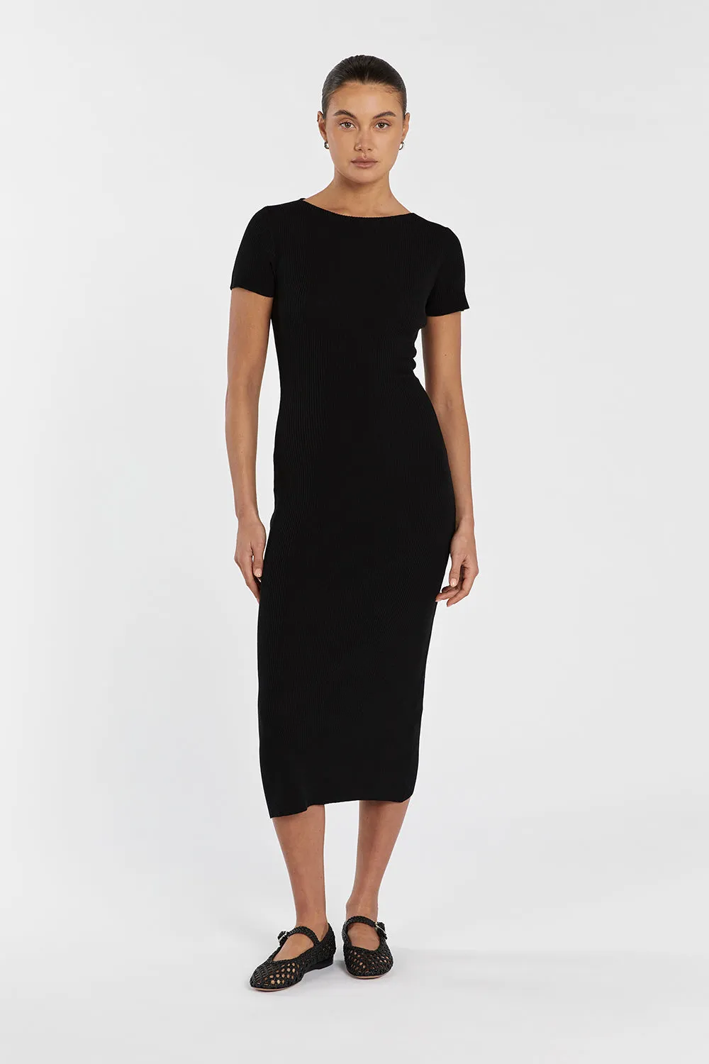 MAX BLACK BOAT NECK KNIT MIDI DRESS sold by Dissh product image thumbnail 2