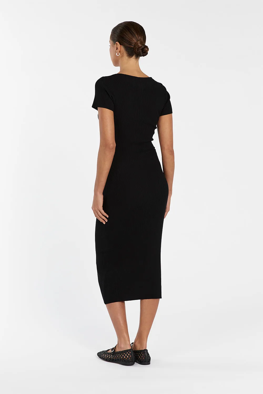 MAX BLACK BOAT NECK KNIT MIDI DRESS sold by Dissh product image thumbnail 5