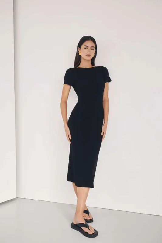  MAX BLACK BOAT NECK KNIT MIDI DRESS sold by Dissh
