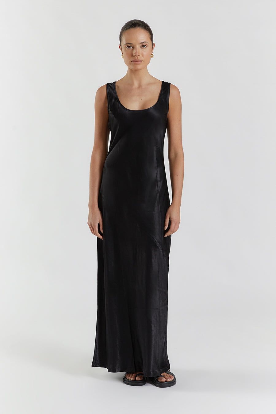 LEA BLACK SATIN MAXI DRESS sold by Dissh