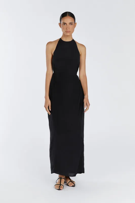 SARAH BLACK HALTER MIDI DRESS sold by Dissh