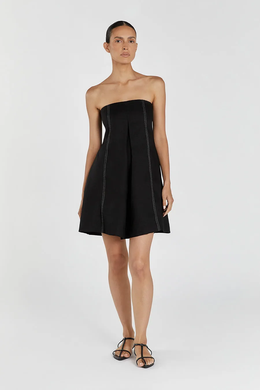 SIMONA BLACK LINEN MINI DRESS sold by Dissh