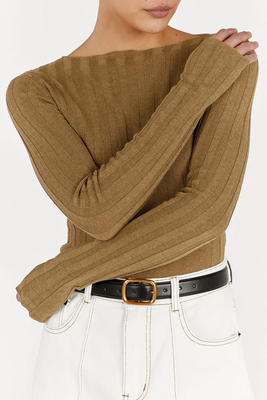 GOLDIE KHAKI MARLE LONG SLEEVE TOP sold by Dissh product image thumbnail 5