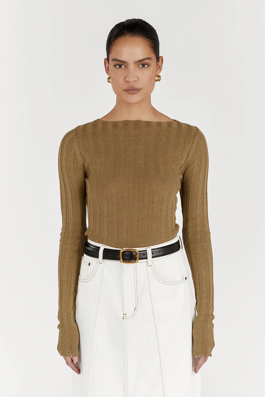 GOLDIE KHAKI MARLE LONG SLEEVE TOP sold by Dissh product image thumbnail 2