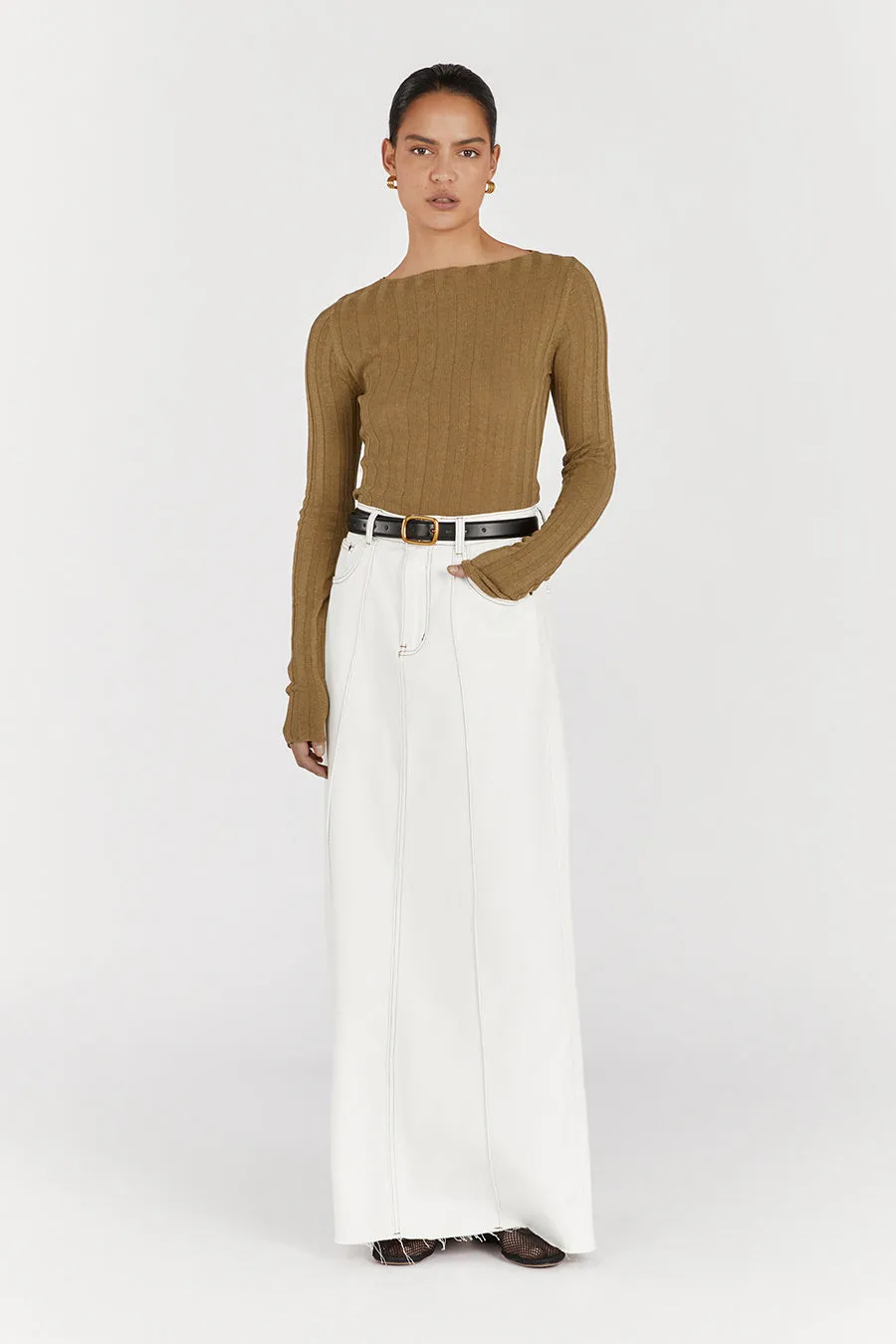 GOLDIE KHAKI MARLE LONG SLEEVE TOP sold by Dissh