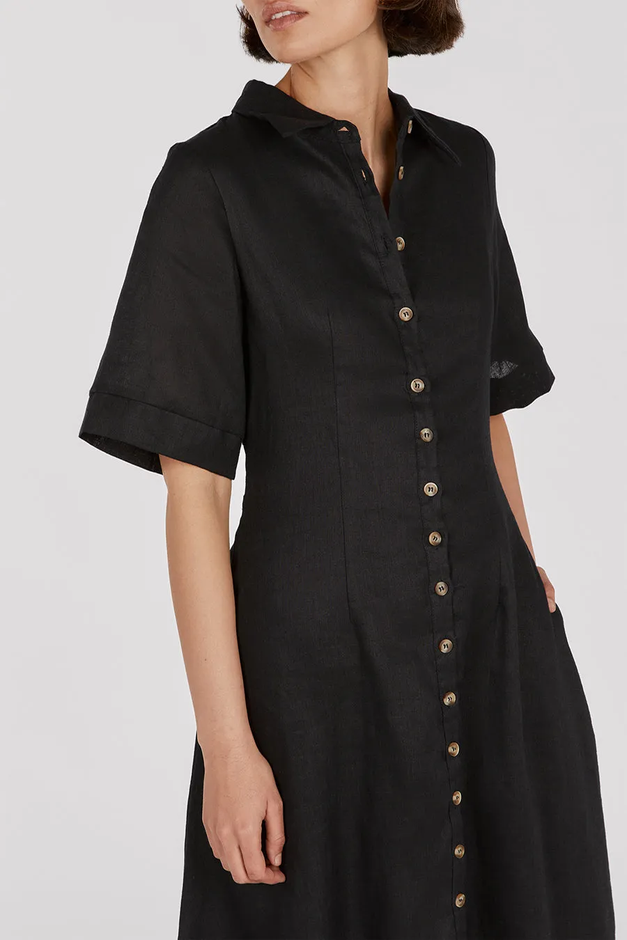 FRANNIE BLACK LINEN SHIRT DRESS sold by Dissh product image thumbnail 5