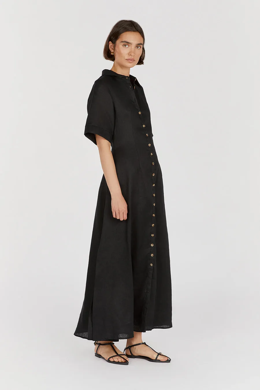 FRANNIE BLACK LINEN SHIRT DRESS sold by Dissh product image thumbnail 3