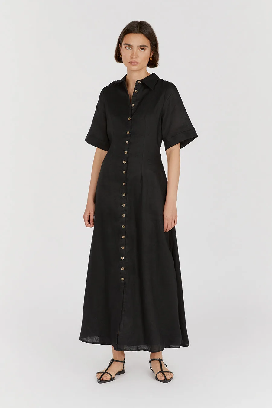 FRANNIE BLACK LINEN SHIRT DRESS sold by Dissh product image thumbnail 2