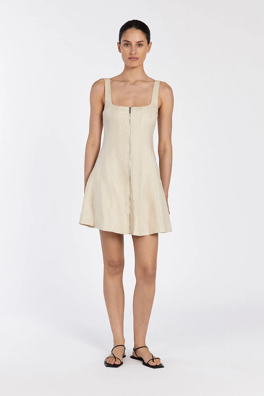 HARRIET SAND LINEN MINI DRESS sold by Dissh