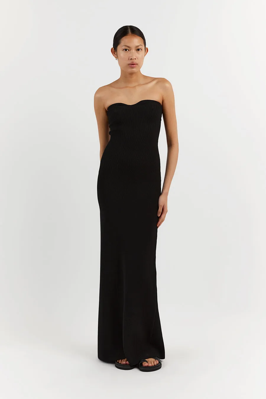 VERONICA BLACK BANDEAU MAXI DRESS sold by Dissh