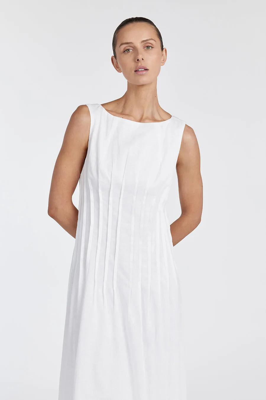 MANA WHITE LINEN MIDI DRESS sold by Dissh product image thumbnail 3