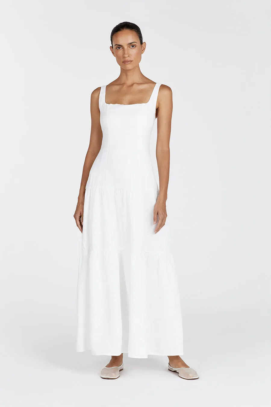 CAMILLE WHITE LINEN MAXI DRESS sold by Dissh