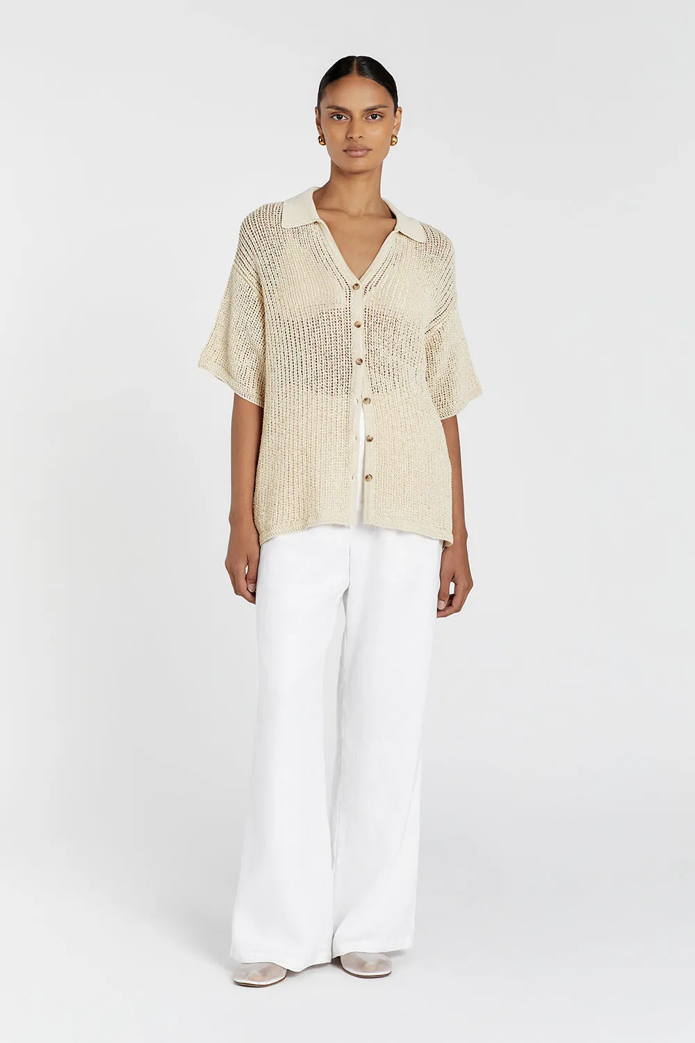 MARGOT WHEAT KNIT CROCHET SHIRT sold by Dissh product image thumbnail 2
