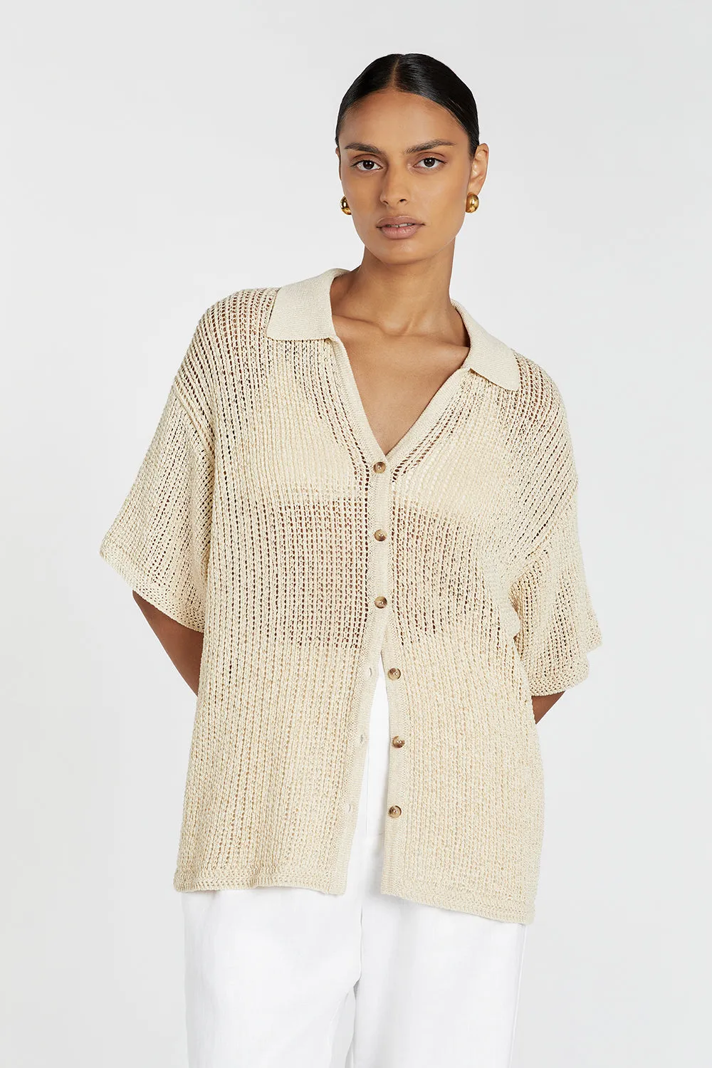 MARGOT WHEAT KNIT CROCHET SHIRT sold by Dissh product image thumbnail 3