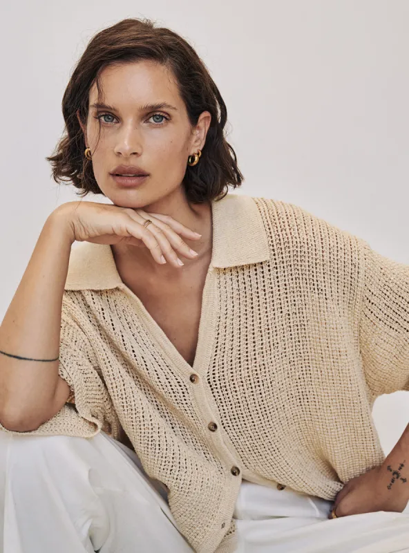 MARGOT WHEAT KNIT CROCHET SHIRT sold by Dissh