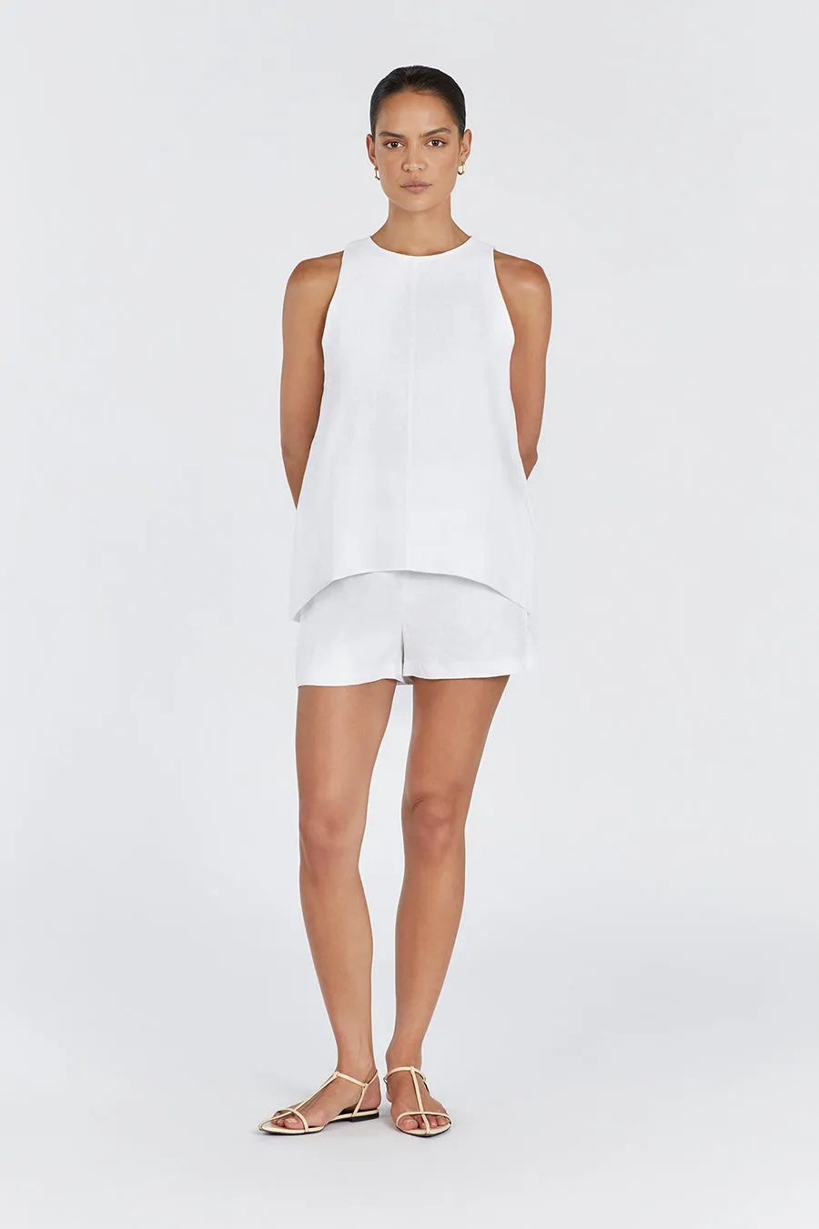 MEG WHITE LINEN SMOCK TOP sold by Dissh