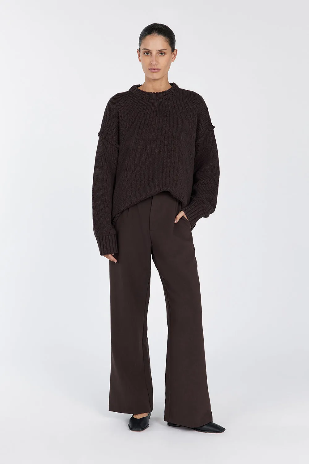 ROY CHOC OVERSIZED LONGLINE KNIT JUMPER sold by Dissh