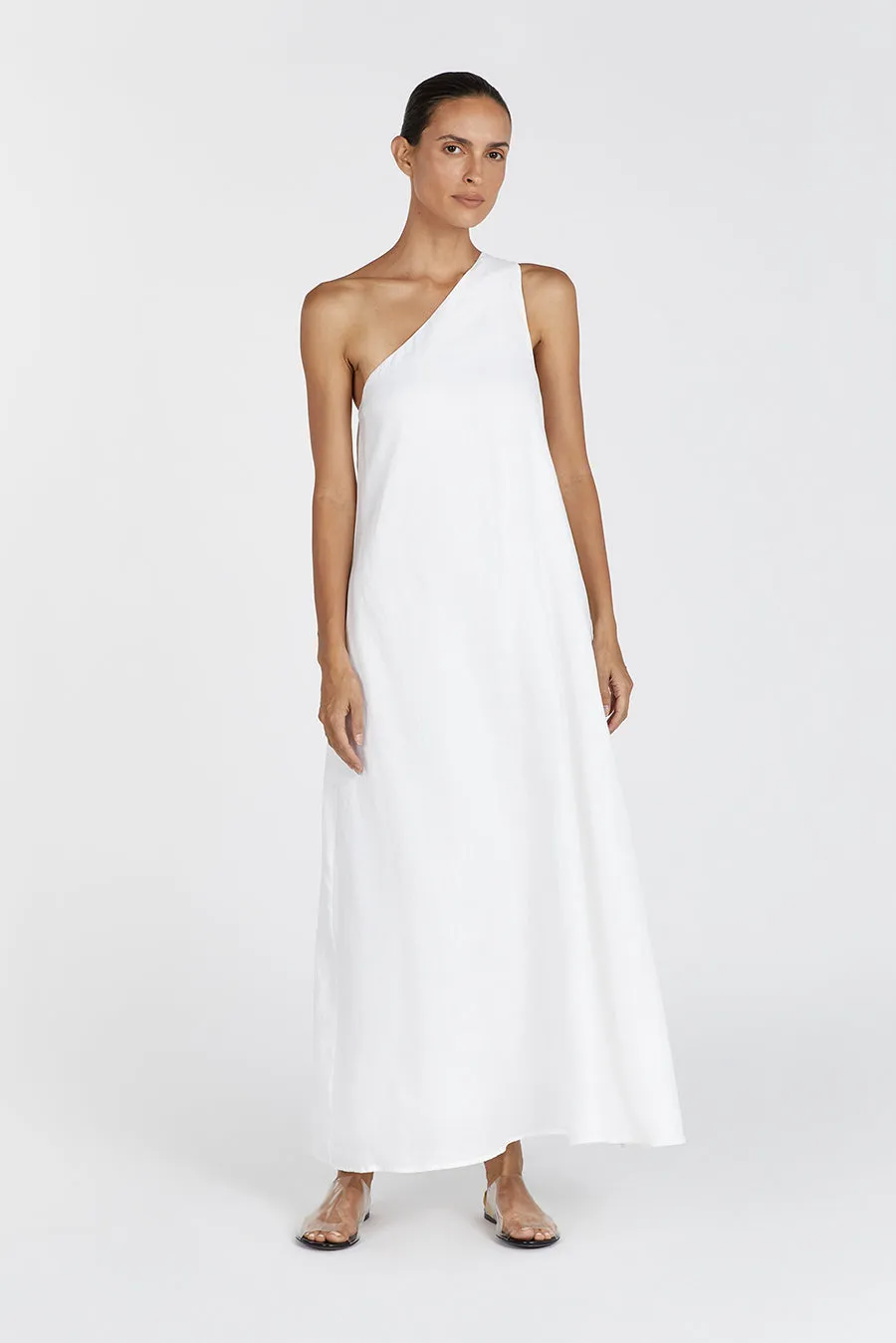 AMBER WHITE ONE SHOULDER MIDI DRESS sold by Dissh