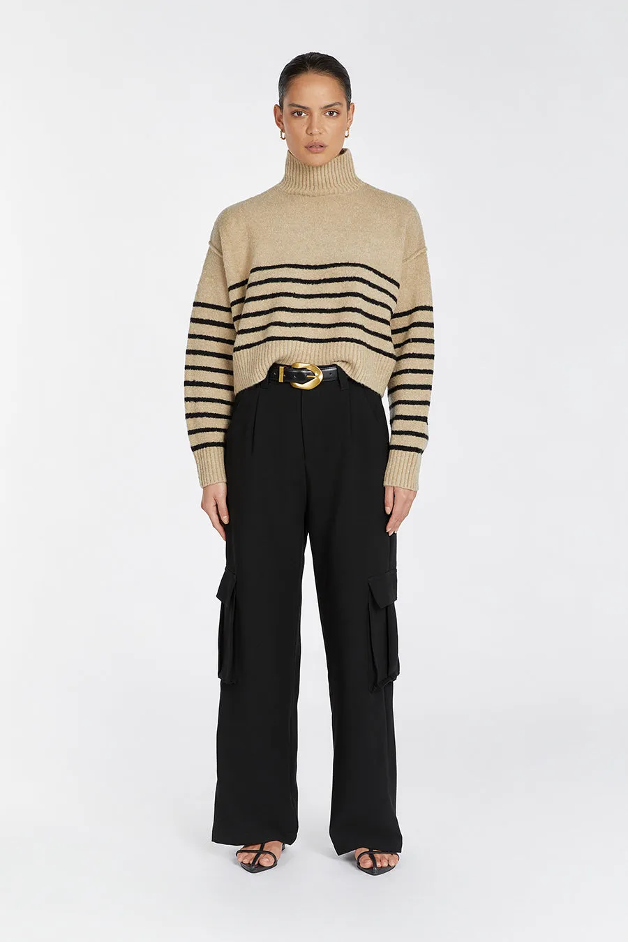 CLEO OAT/BLACK STRIPE JUMPER sold by Dissh
