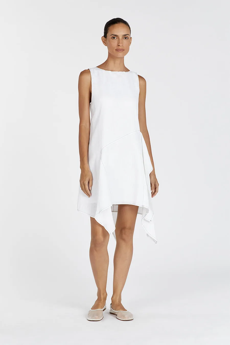 ELSIE WHITE LINEN MINI DRESS sold by Dissh