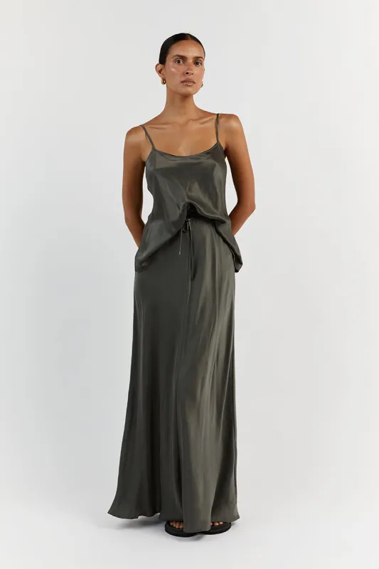 LAYLA DARK OLIVE SILK CAMI sold by Dissh