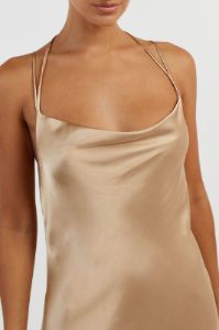 CHARLI GOLD SATIN MIDI DRESS sold by Dissh