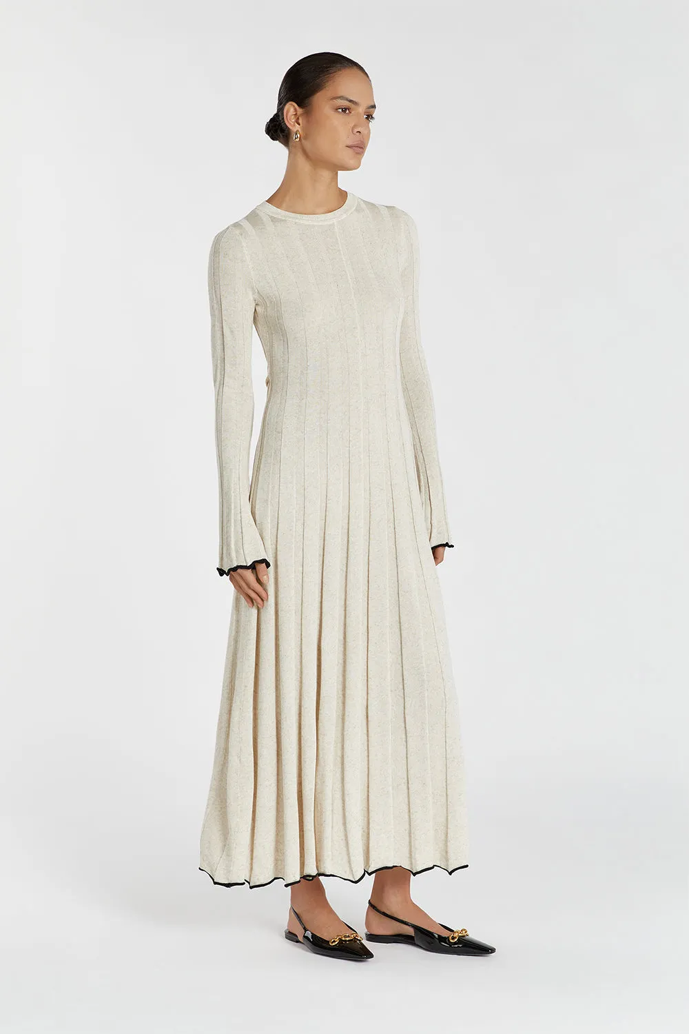 FLORA NATURAL CONTRAST KNIT MIDI DRESS sold by Dissh product image thumbnail 3