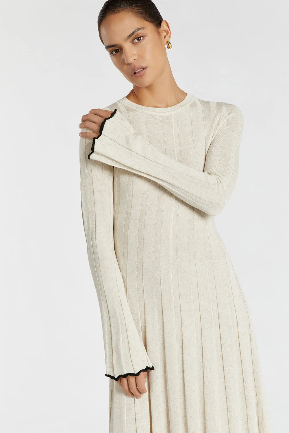 FLORA NATURAL CONTRAST KNIT MIDI DRESS sold by Dissh product image thumbnail 2