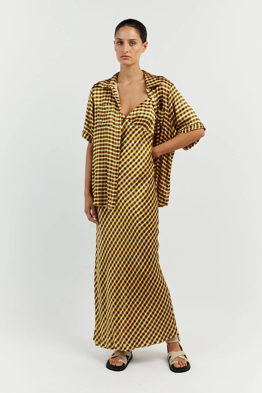 GALA LIME SATIN MIDI DRESS sold by Dissh