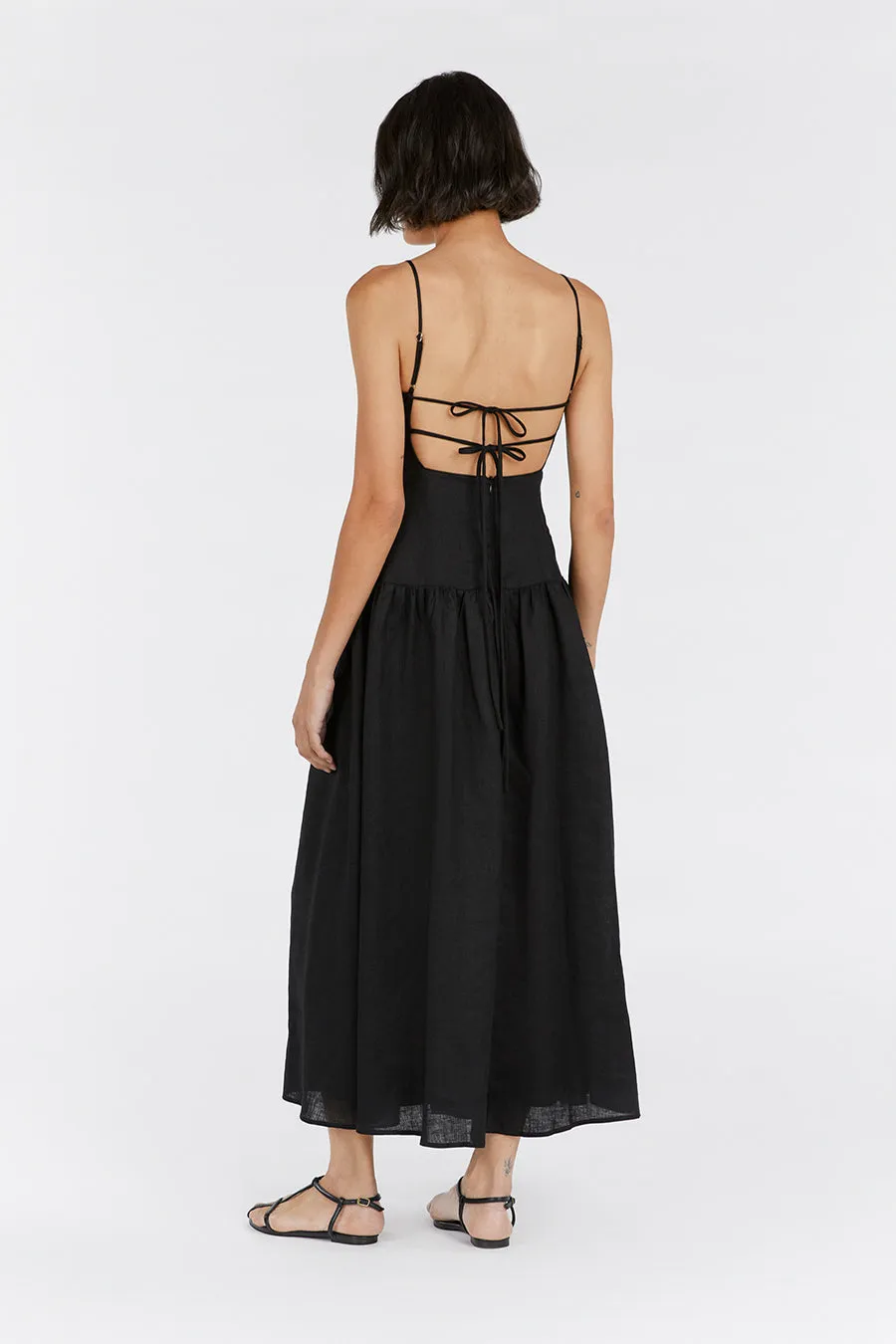 KAY BLACK LINEN MIDI DRESS sold by Dissh product image thumbnail 4