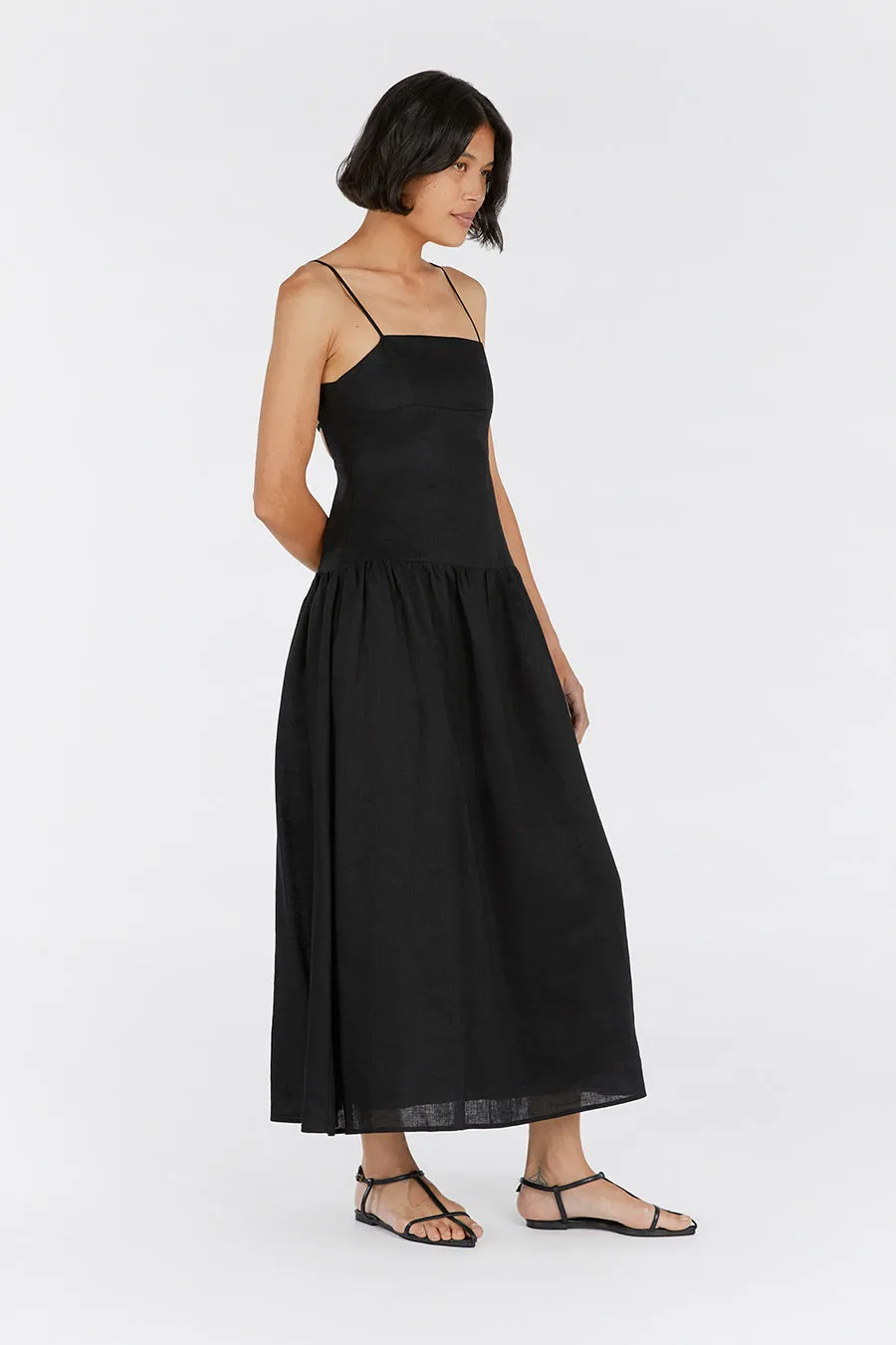 KAY BLACK LINEN MIDI DRESS sold by Dissh product image thumbnail 3