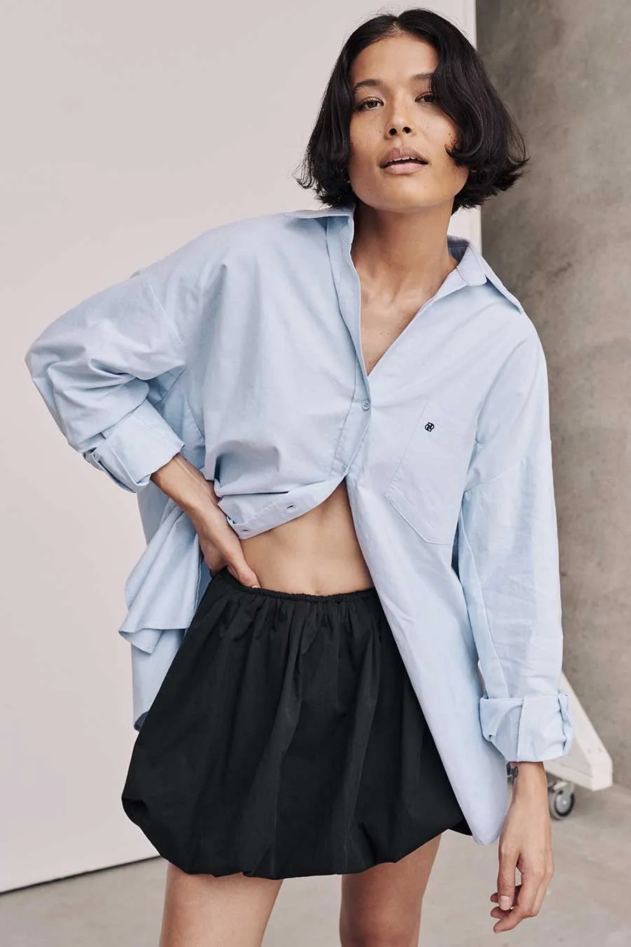 OVERSIZED RHEA BLUE COTTON SHIRT sold by Dissh