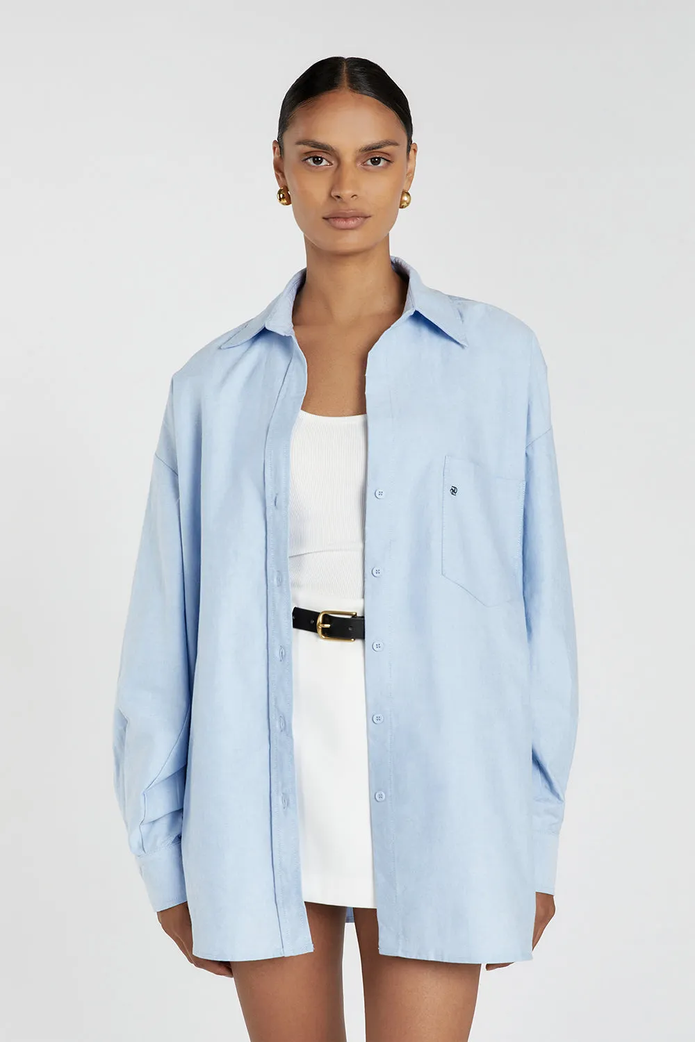 OVERSIZED RHEA BLUE COTTON SHIRT sold by Dissh product image thumbnail 3