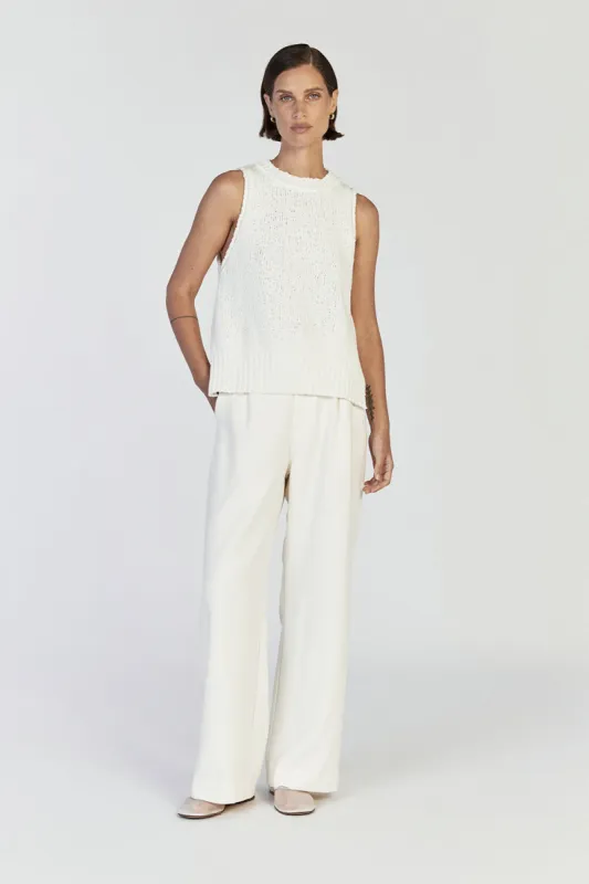DION OFF WHITE BOUCLE CREW NECK TOP sold by Dissh