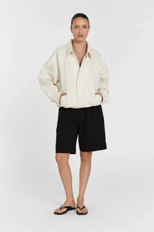 MABEL CREAM DENIM BOMBER JACKET sold by Dissh