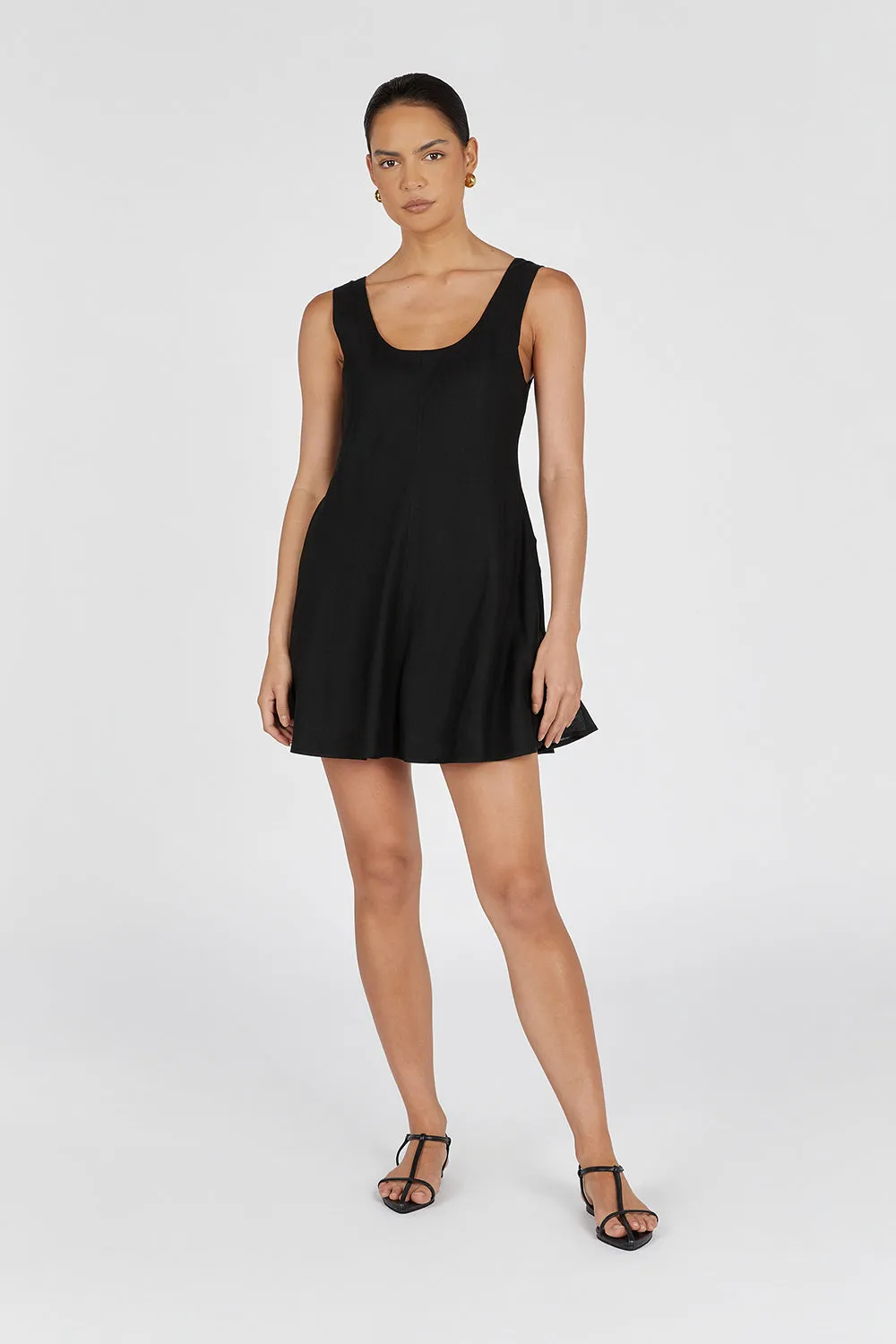 MONICA BLACK LINEN SCOOP MINI DRESS sold by Dissh product image thumbnail 2