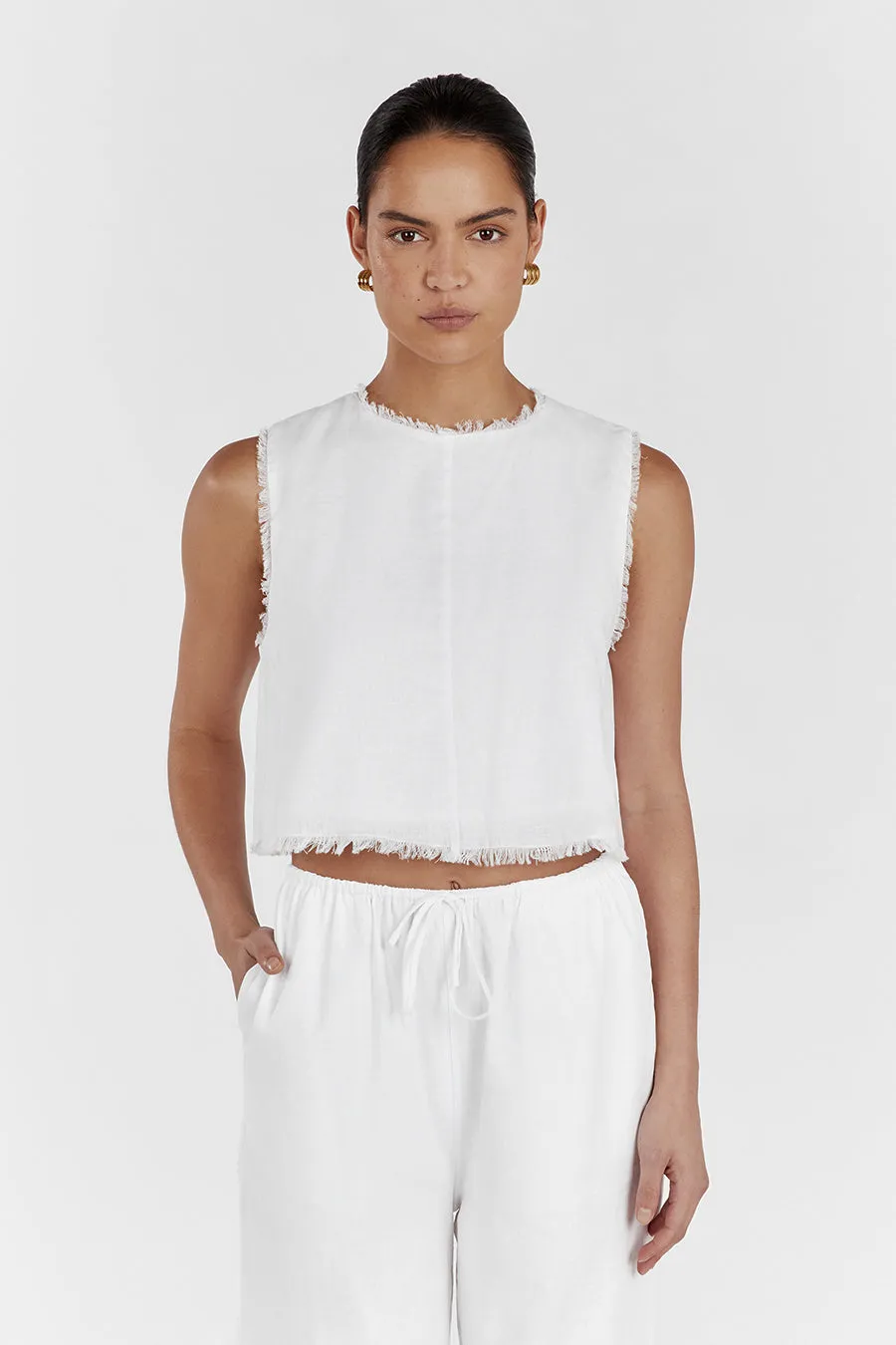 NOVA WHITE LIGHT WEIGHT LINEN TOP sold by Dissh product image thumbnail 2