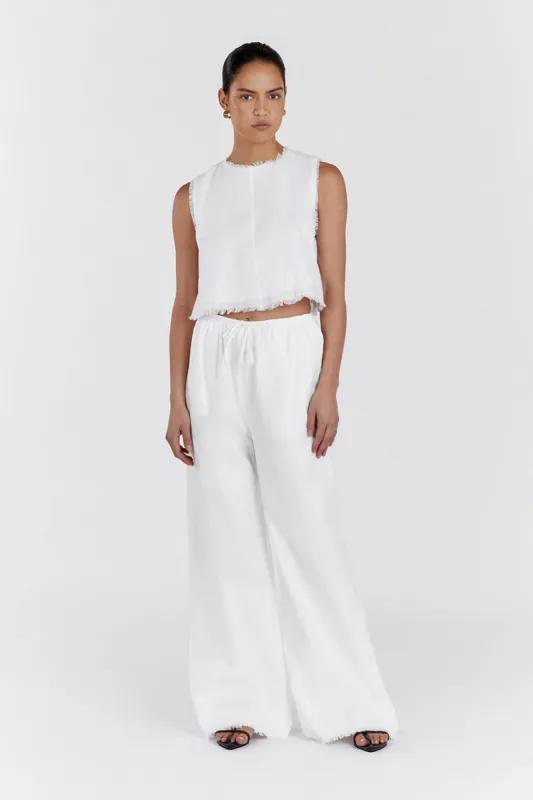 NOVA WHITE LIGHT WEIGHT LINEN TOP sold by Dissh