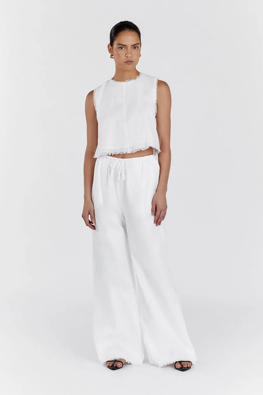 NOVA WHITE LIGHT WEIGHT LINEN TOP sold by Dissh