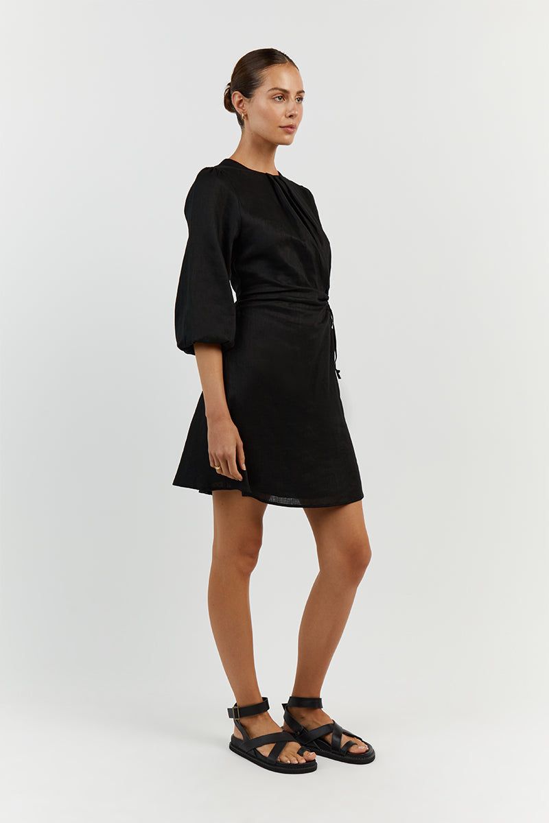 BEAU BLACK LINEN SLEEVED MINI DRESS sold by Dissh product image thumbnail 3