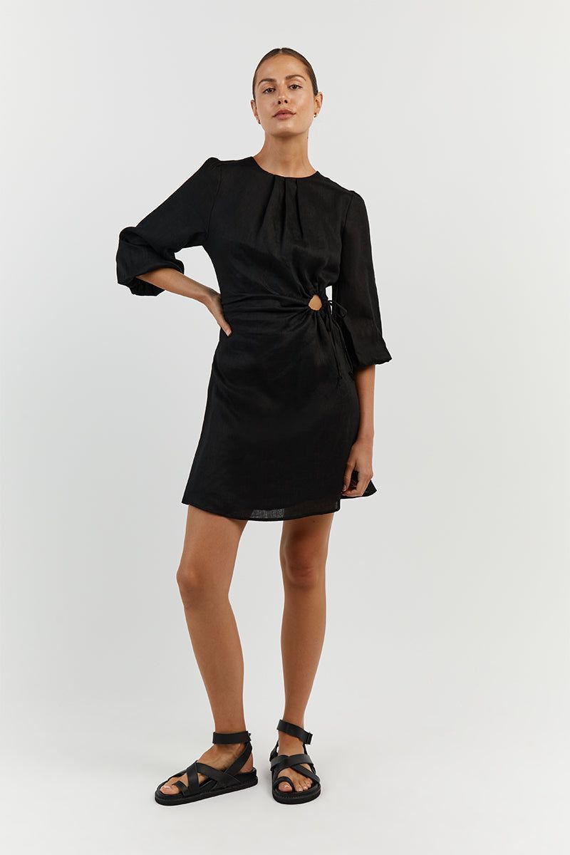 BEAU BLACK LINEN SLEEVED MINI DRESS sold by Dissh product image thumbnail 2