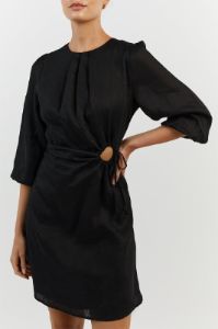 BEAU BLACK LINEN SLEEVED MINI DRESS sold by Dissh
