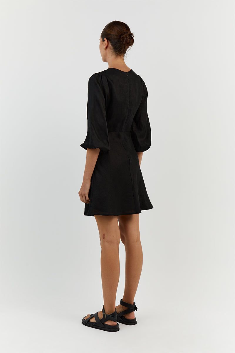 BEAU BLACK LINEN SLEEVED MINI DRESS sold by Dissh product image thumbnail 4