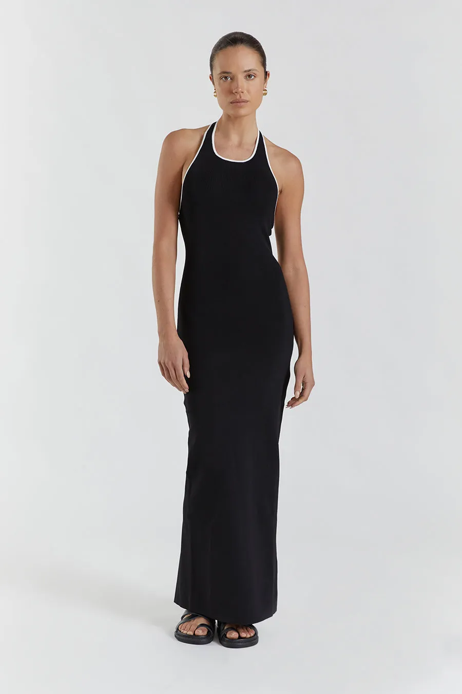 KARLIE BLACK BIND HALTER KNIT DRESS sold by Dissh