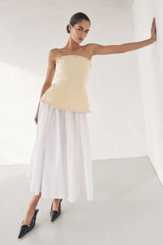 TIA WHITE LINEN CIRCLE MIDI SKIRT sold by Dissh