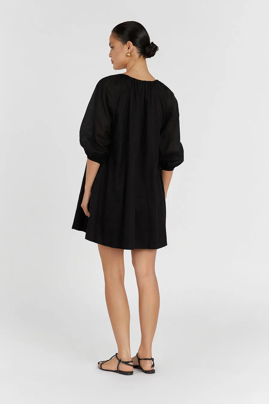 NADIA BLACK LINEN SMOCK DRESS sold by Dissh product image thumbnail 4