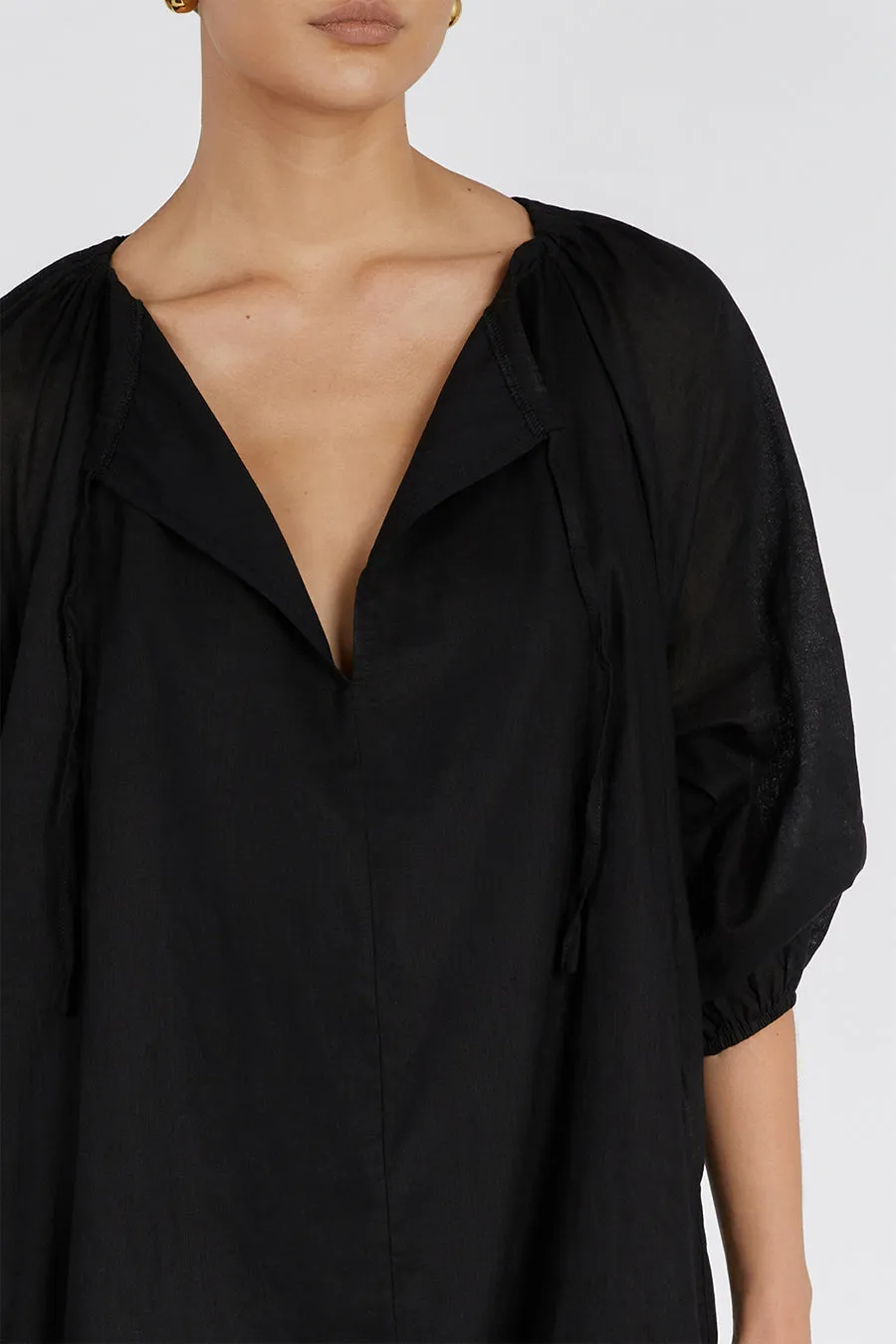 NADIA BLACK LINEN SMOCK DRESS sold by Dissh product image thumbnail 5