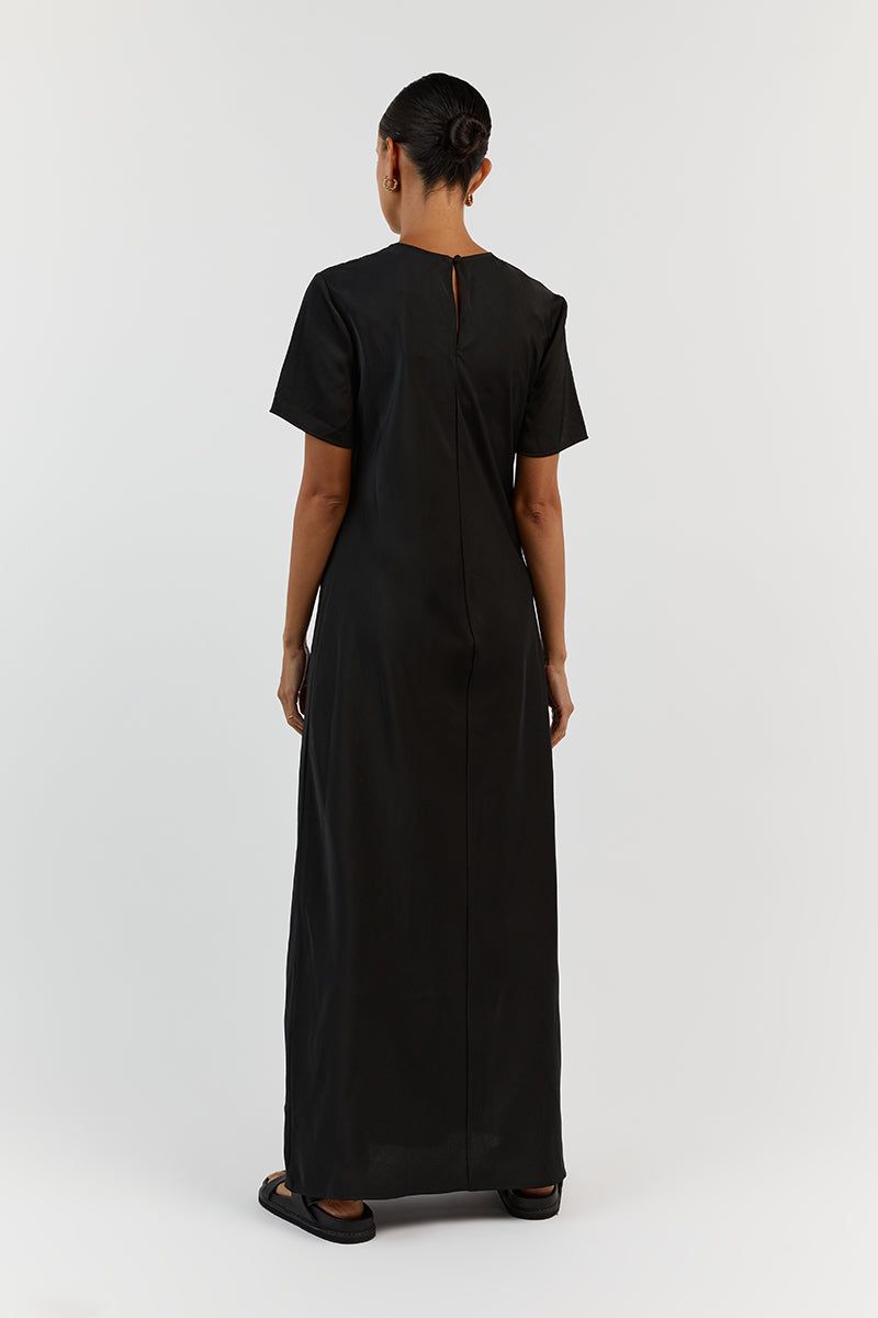 BLOOM BLACK SATIN SLEEVE MIDI DRESS sold by Dissh product image thumbnail 4